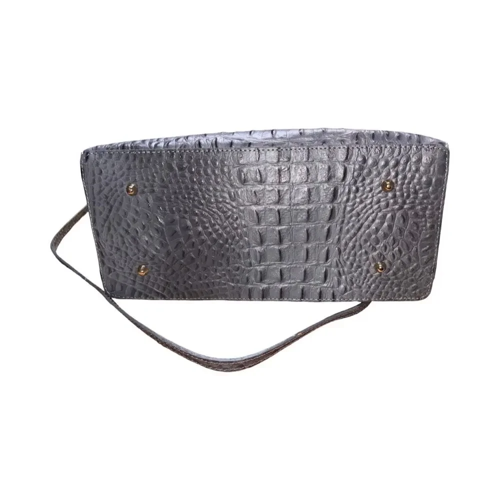 Made in Italy Gray Croc-Embossed Genuine Leather Satchel Bag
